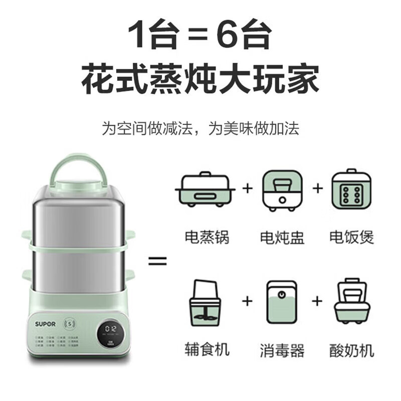 苏泊尔(SUPOR)电蒸锅大功率猛火速蒸上蒸下炖多档调温304不锈钢蒸笼智能预约料理锅10L容量 ZN2030FC833