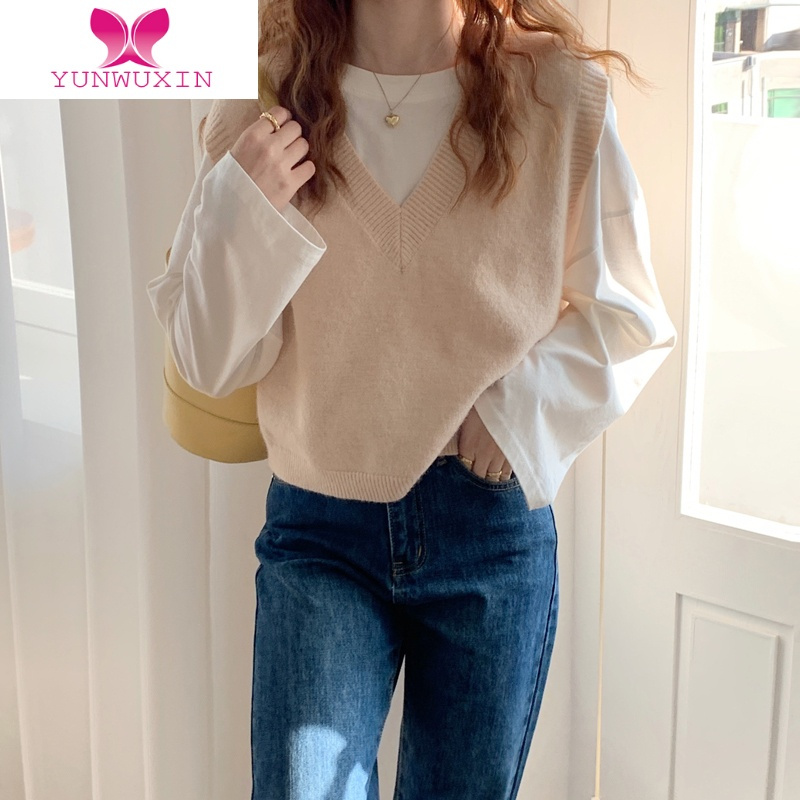 yunwuxin150小个子秋装搭配针织马甲背心女韩国宽松显高v领毛衣坎肩