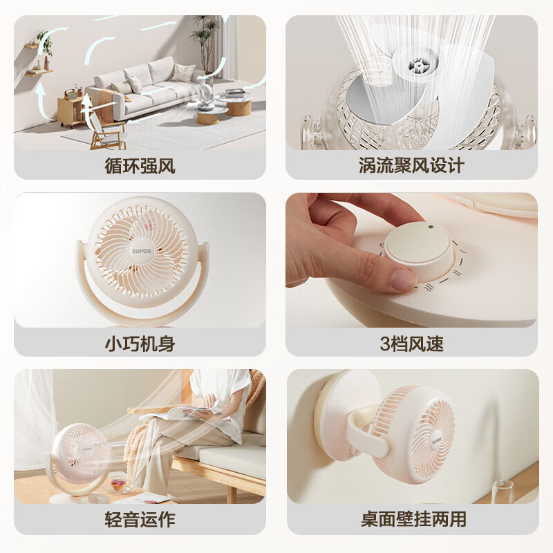 苏泊尔(SUPOR)空气循环扇电风扇小风扇办公室桌面风扇小型迷你便携壁挂电风扇宿舍台式电扇伴侣 EFC-105A-15高清大图