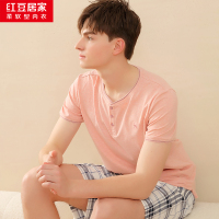 [商场同款]红豆居家春夏款亲子睡衣男士女士男童女童红豆绵滑爽型运动休闲风简约基础款短袖家居服套装可外穿