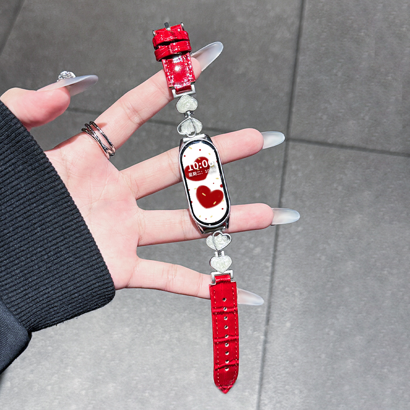 精致爱心适用小米手环9手表带竹节纹小米手环10表保护套镶钻3139B高清大图