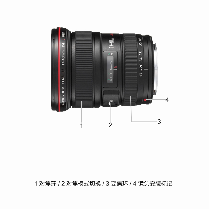佳能(Canon)EF 17-40MM F4L USM+近摄镜组 佳能卡口 77mm口径 红圈广角变焦镜头