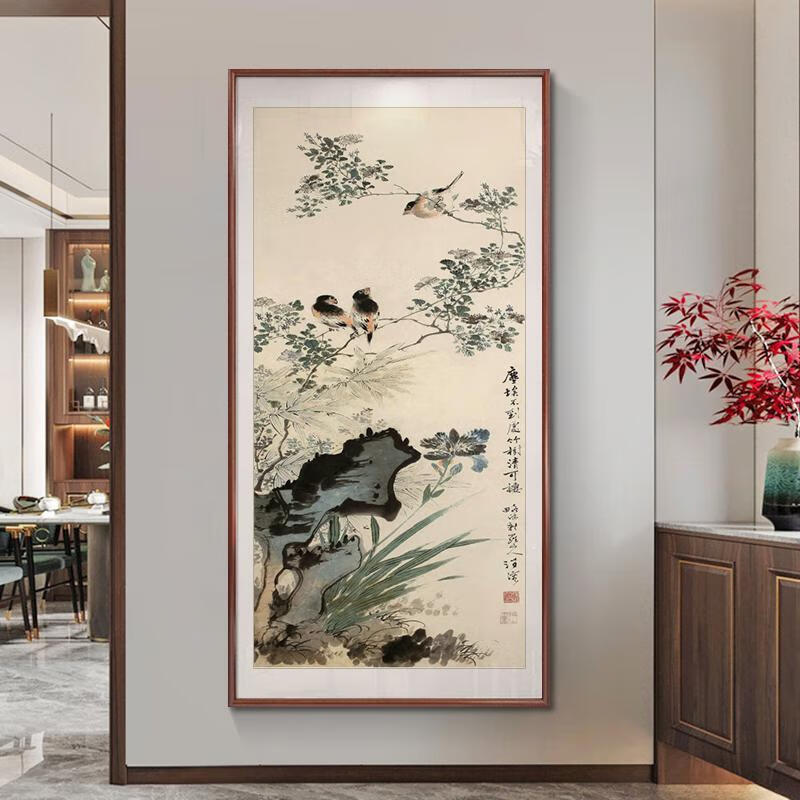 维诺亚竹子挂画新中式玄关装饰画入户走廊过道壁画水墨国画竹报平安手绘高清大图