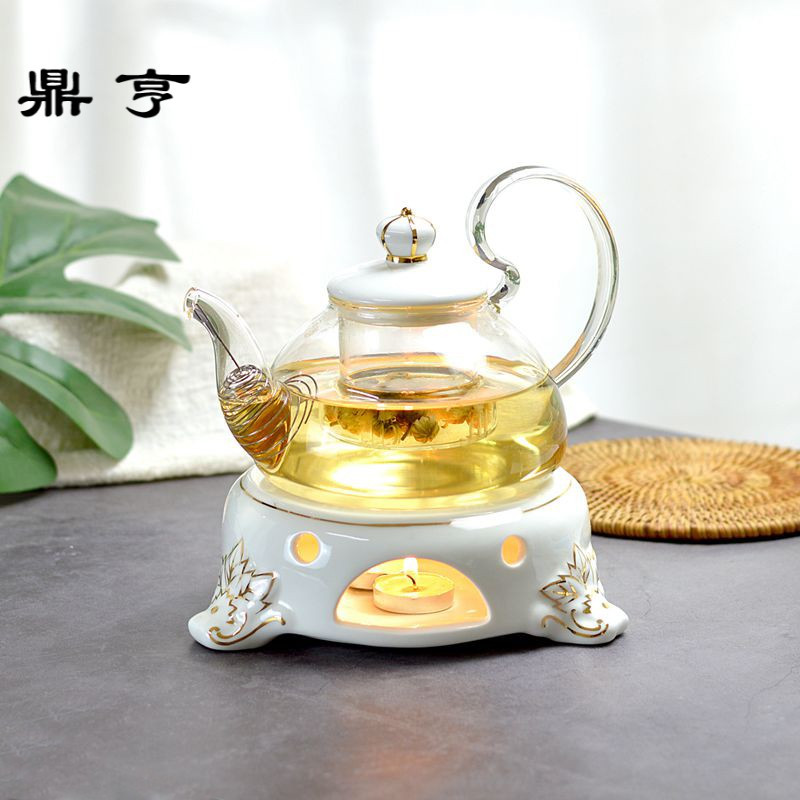 鼎亨北欧花茶壶煮水果茶壶套装陶瓷玻璃温茶炉红茶花茶具蜡烛可