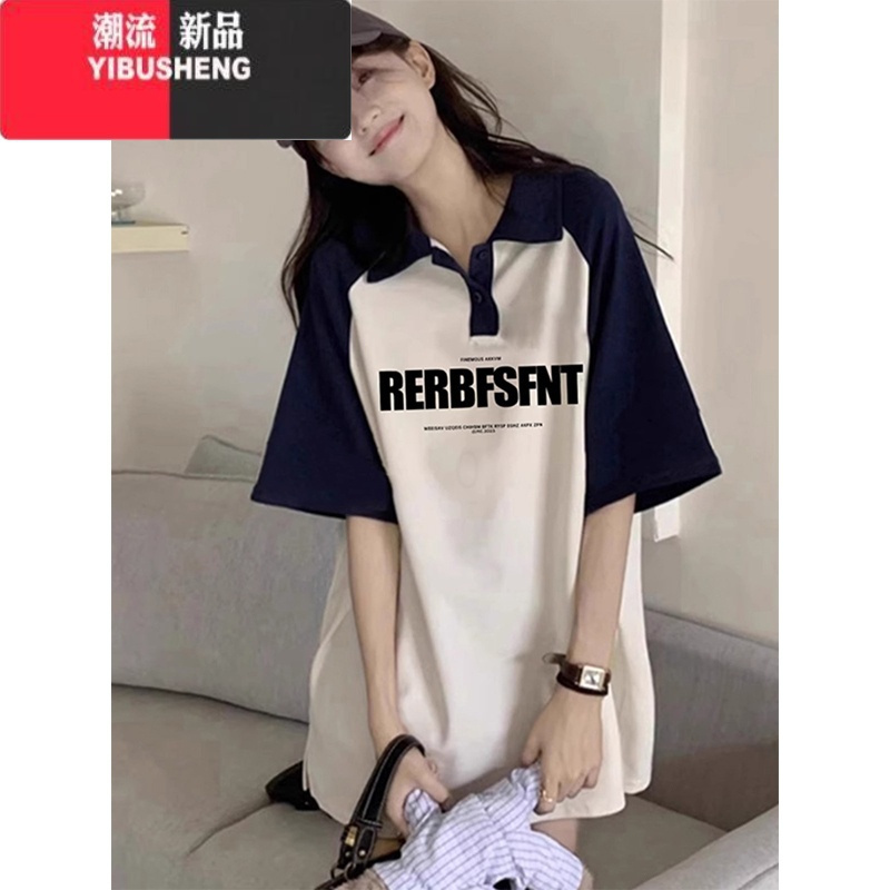 YIBUSHENG美式潮牌插肩POLO领短袖T恤女设计感小众宽松显瘦半袖体恤上衣