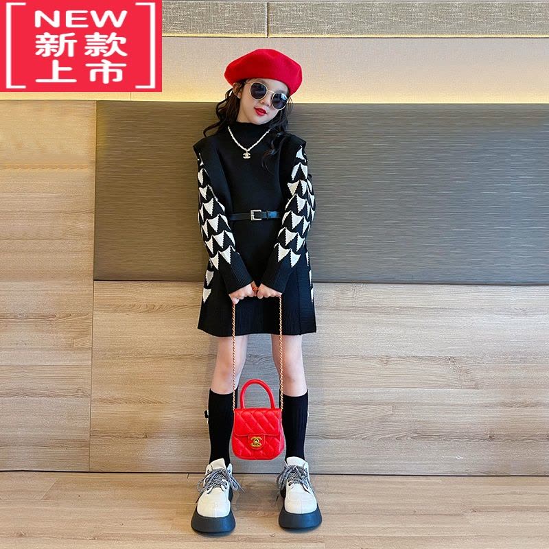 可莉允女童加绒毛衣秋冬装2022新款大童时髦洋气炸街儿童冬季针织连衣裙图片