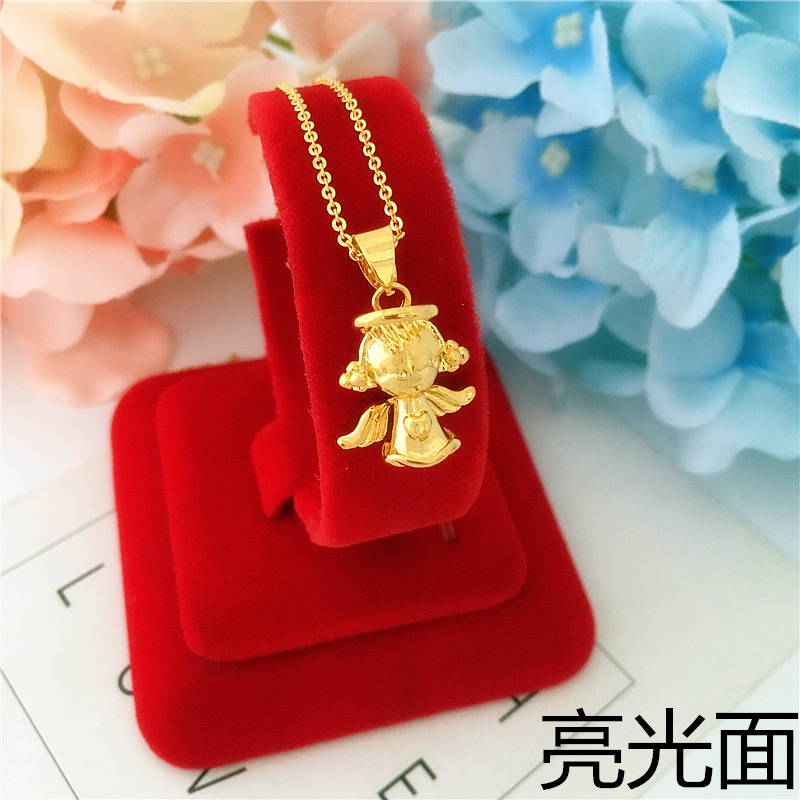 新款金店同款实心磨砂3D小天使项链女 镀金仿黄金锁骨链沙金项链