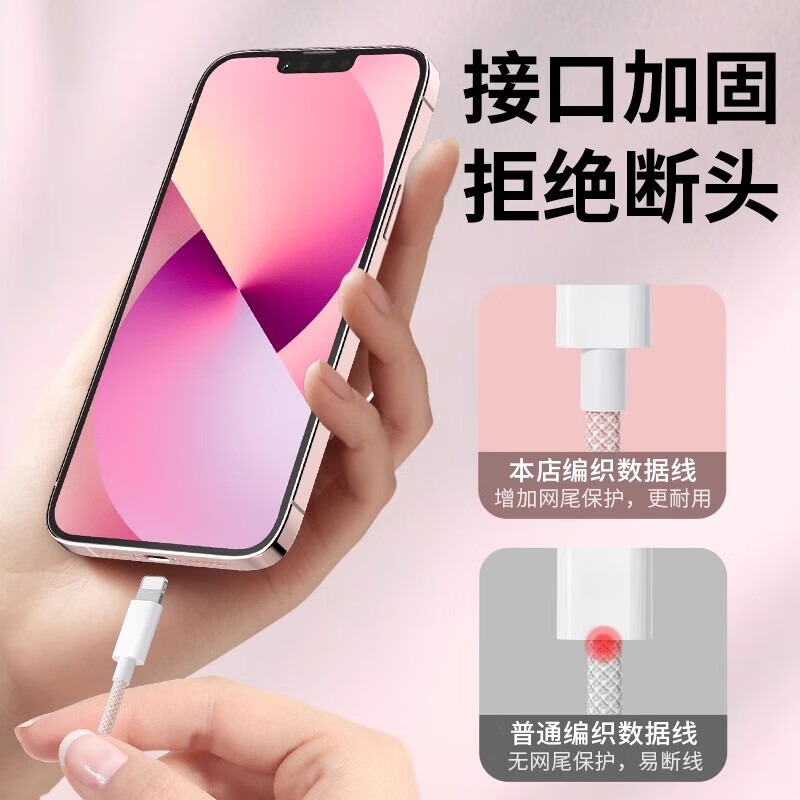 美诚有品 马卡龙色系 PD编织手机数据线 2米 蓝色高清大图