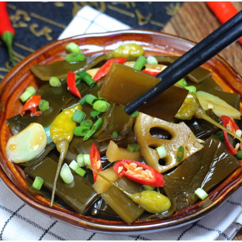 爽口海带200克3袋甜辣开袋即食下饭菜裙菜海白海带根妹带视频