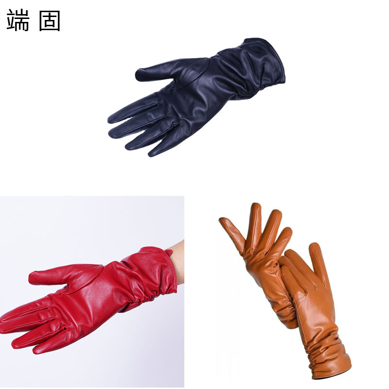 端固女士长款防寒羊皮手套加绒D41T/副高清大图