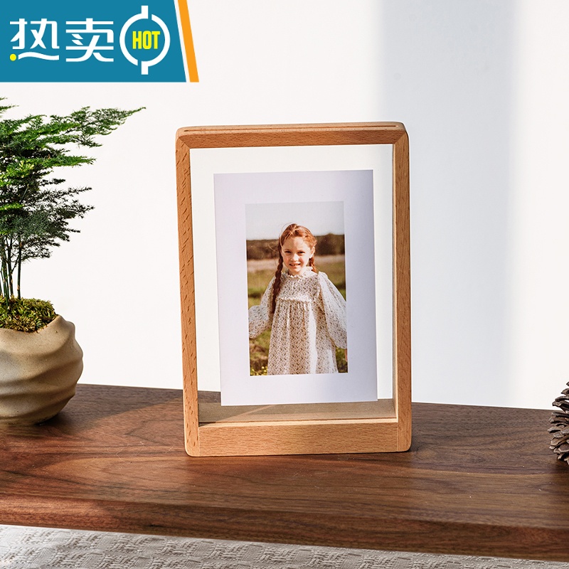 敬平 实木相框摆台6寸7寸8情侣照片定制10寸A4相册框合影logo刻字 实木T型相框-横版 6寸+洗照片高清大图