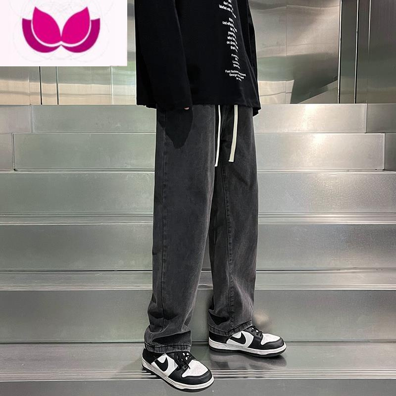 七斓罗­蒙黑色复古牛仔裤男春季裤子vibe宽松男生美式高街长裤男款