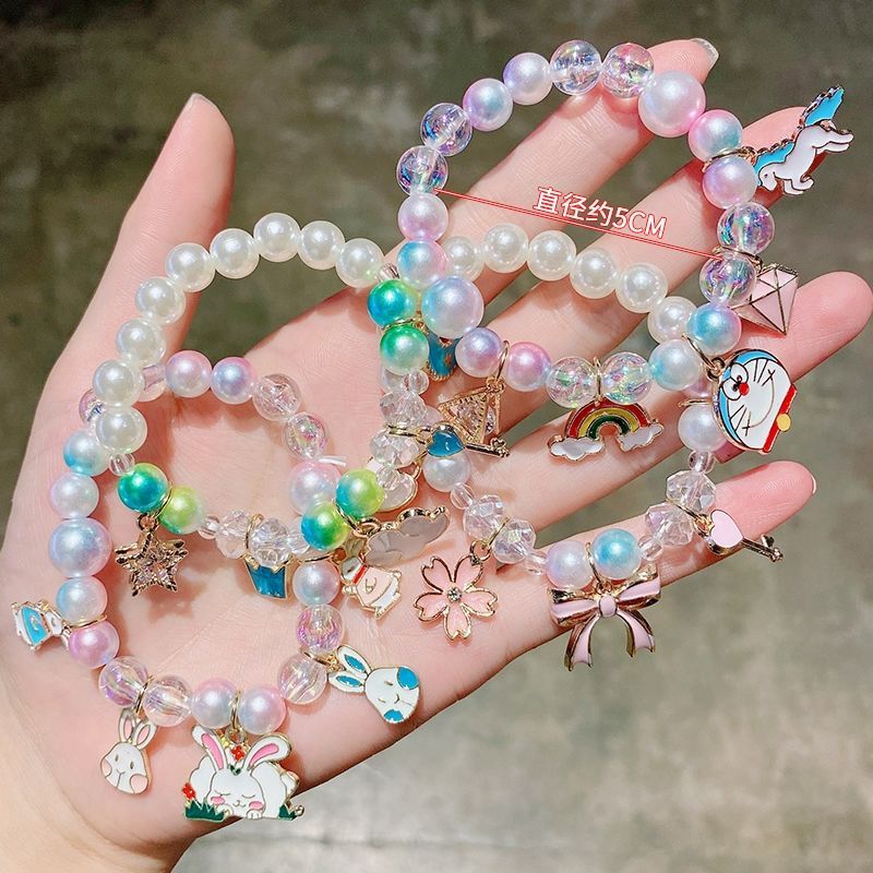 儿童手链女公主串珠卡通可爱小孩女童手环学生首饰手镯饰品宝宝粉色