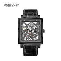 艾戈勒(agelocer)瑞士进口手表 时尚镂空方形机械表 男士全景透底夜光手表男 A3501