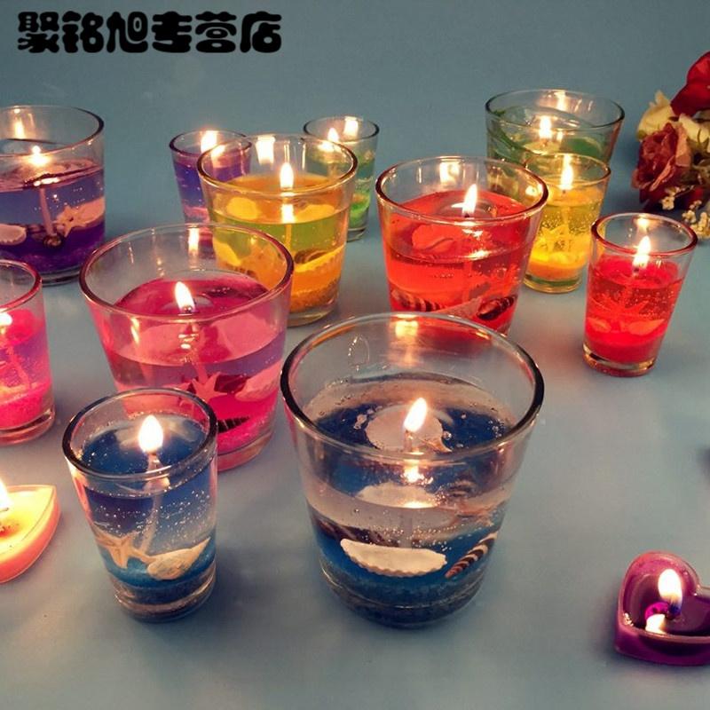 七夕情人节果冻蜡烛礼品装海洋风格婚庆无烟蜡烛浪漫生日表白烛光晚餐-蓝色小杯