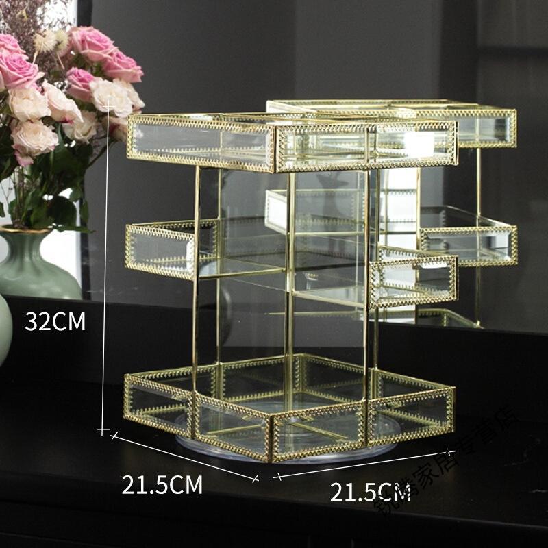 上新上新欧式旋转化妆品收纳盒ins透明玻璃桌面梳妆台护肤置物架 一件新 四边形旋转