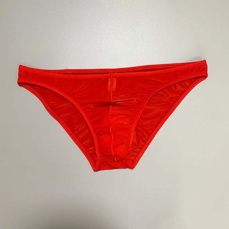男士超薄冰丝三角裤速干低腰比基尼男性感半透明小三角男士内裤m红色