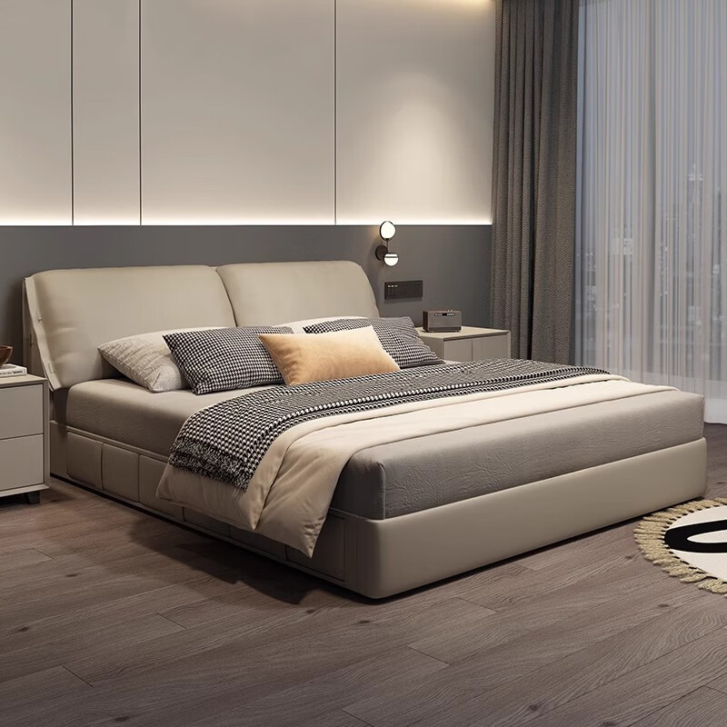 双人床现代简约真皮床主卧大床高级感轻奢家具卧室婚床
