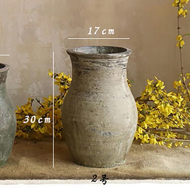手工粗陶陶罐陶坛子花器花瓶做旧仿古软装家居摆件干花软装饰品*y