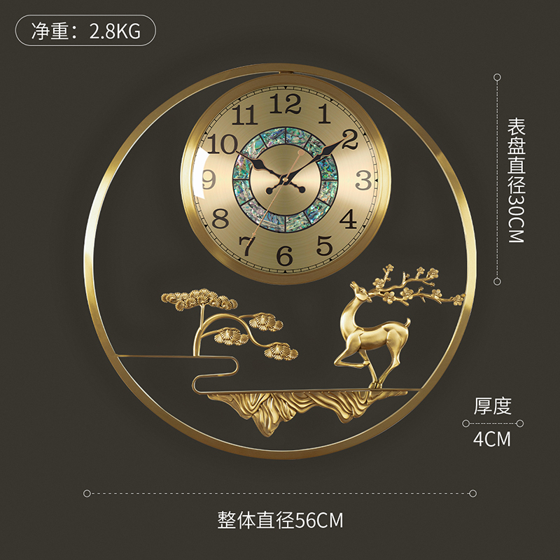 汉时(Hense)新中式日本机芯黄铜装饰挂钟客厅轻奢艺术石英时钟HW2050