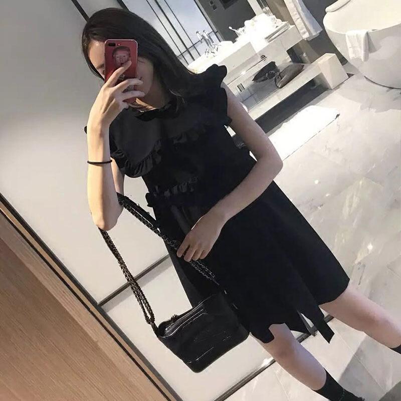 夏装2018女黑色a字裙短款小黑裙无袖连衣裙黑色