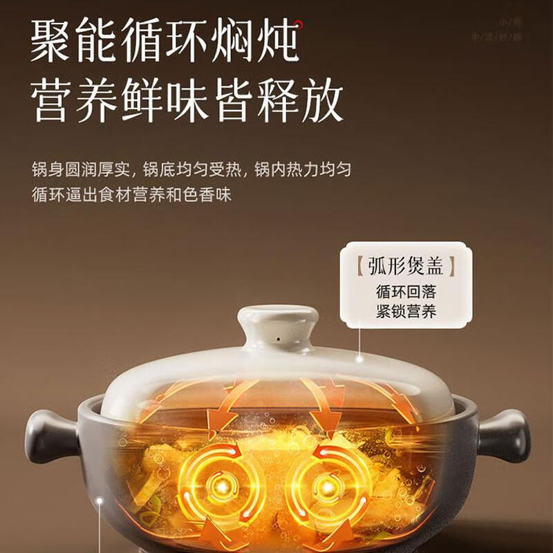 小熊砂锅煲家用燃气灶陶瓷煲仔饭锅干烧不裂[2.5L] CP-JG017-P02高清大图