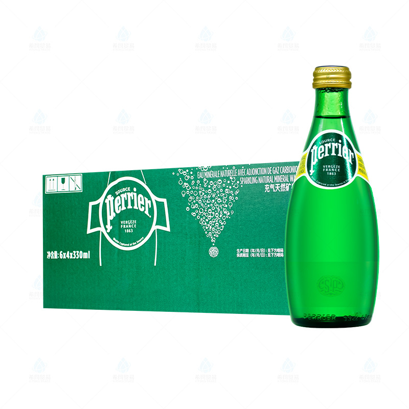 苏宁 perrier巴黎水330ml*24瓶整箱充气天然矿泉原味气泡水 1箱
