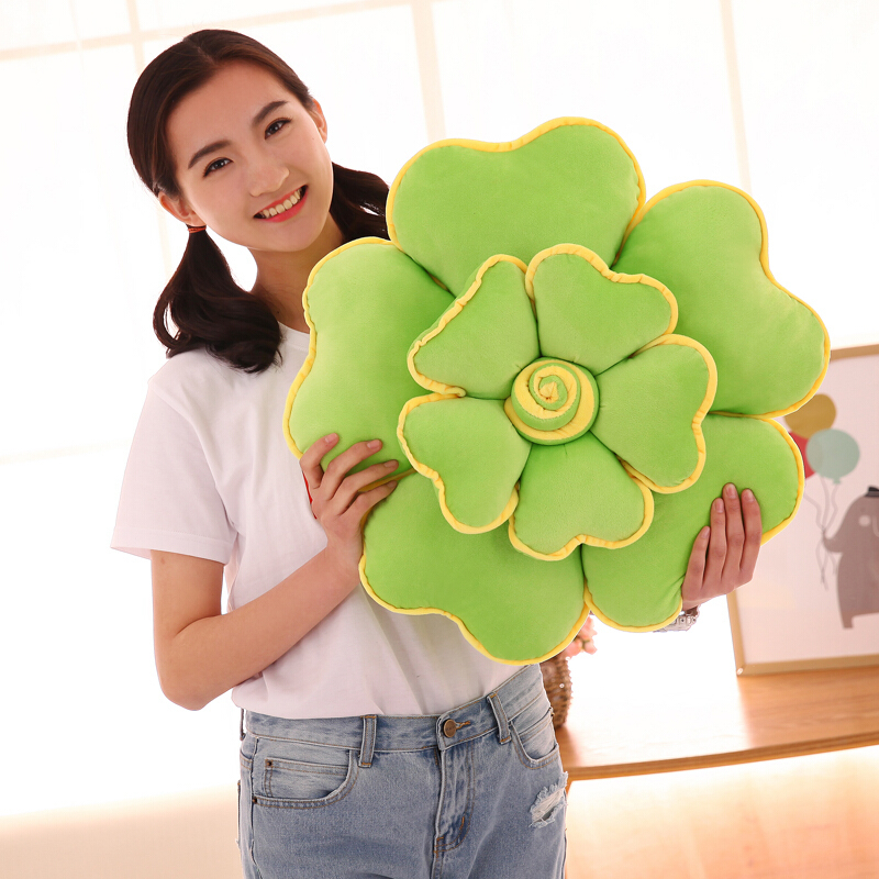 毛绒玫瑰花抱枕靠垫花朵可爱创意沙办公室椅子靠背汽车腰靠护腰粉红色50X50cm