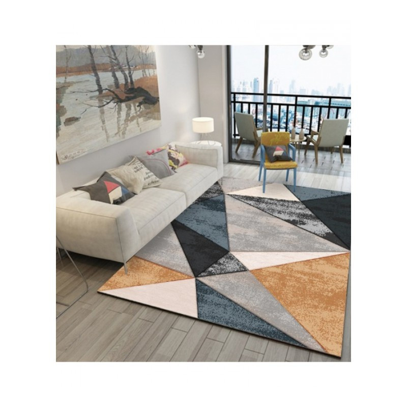 美帮汇北欧轻奢地毯客厅沙茶几垫子现代简约卧室床边地垫满铺家用 热销几何01 80X160CM__送精美门垫