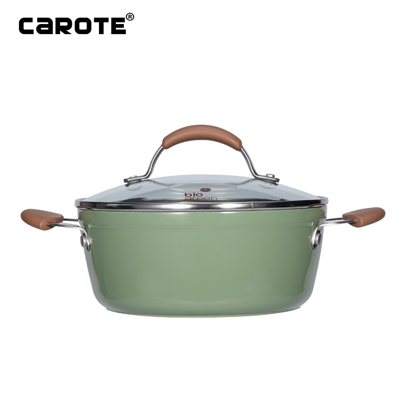 卡罗特（CaROTE） 瑞士麦饭石汤锅24CM不粘锅小火锅少油烟汤煲炖锅煮面条电磁炉通用小清新橄榄绿