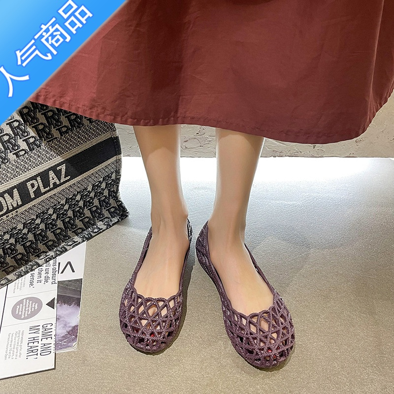 SUNTEK夏季女士塑料凉鞋果冻鞋平底防滑百搭坡跟镂空护士鞋洞洞鞋沙滩鞋