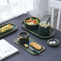 苏宁放心购一人食早餐餐具套装祖母绿陶瓷盘子餐盘家用早餐盘