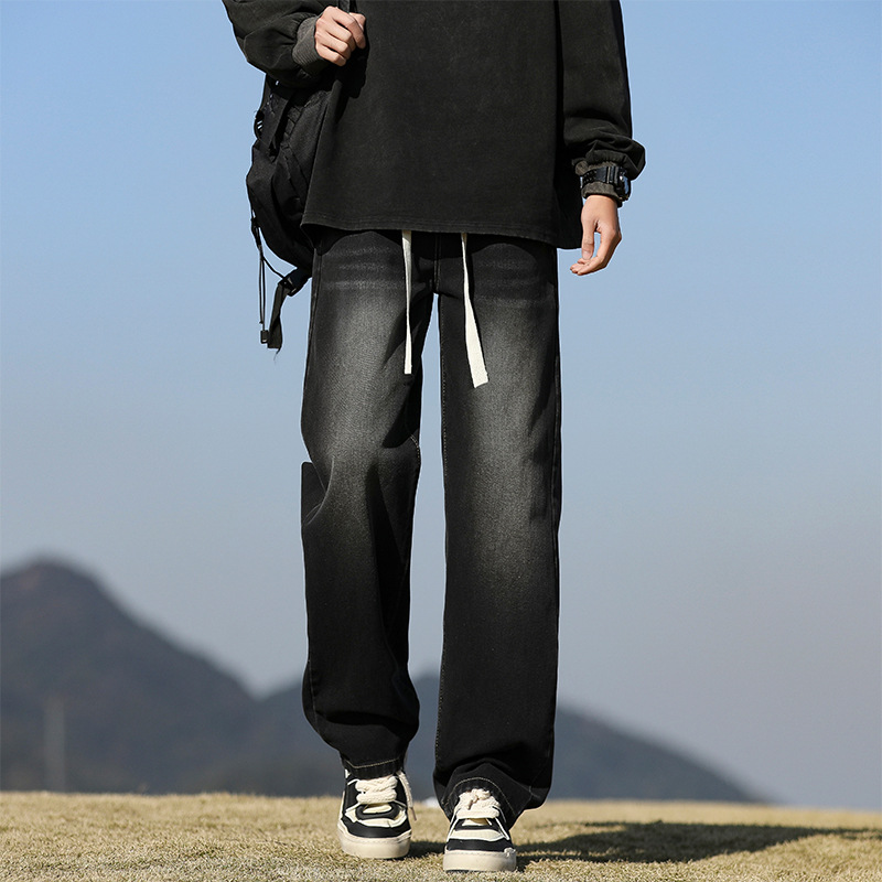 系绳宽松ins潮牌男士牛仔裤小红书青年男裤学生牛仔裤2025秋高清大图