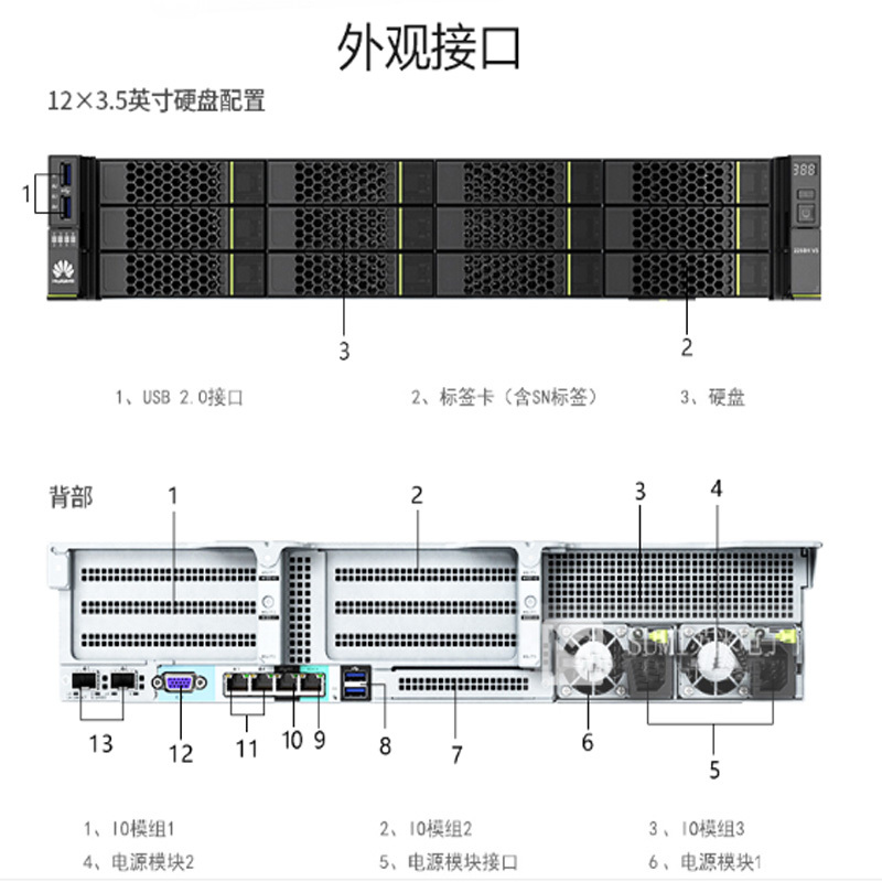 华为(HUAWEI)2288H V5 服务器 单3204|单电32G内存|8T SATA*2|SR430C