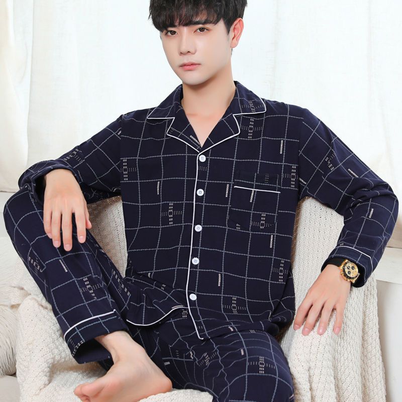 shanchao男士睡衣款长袖男式青少年大码家居服套装视频