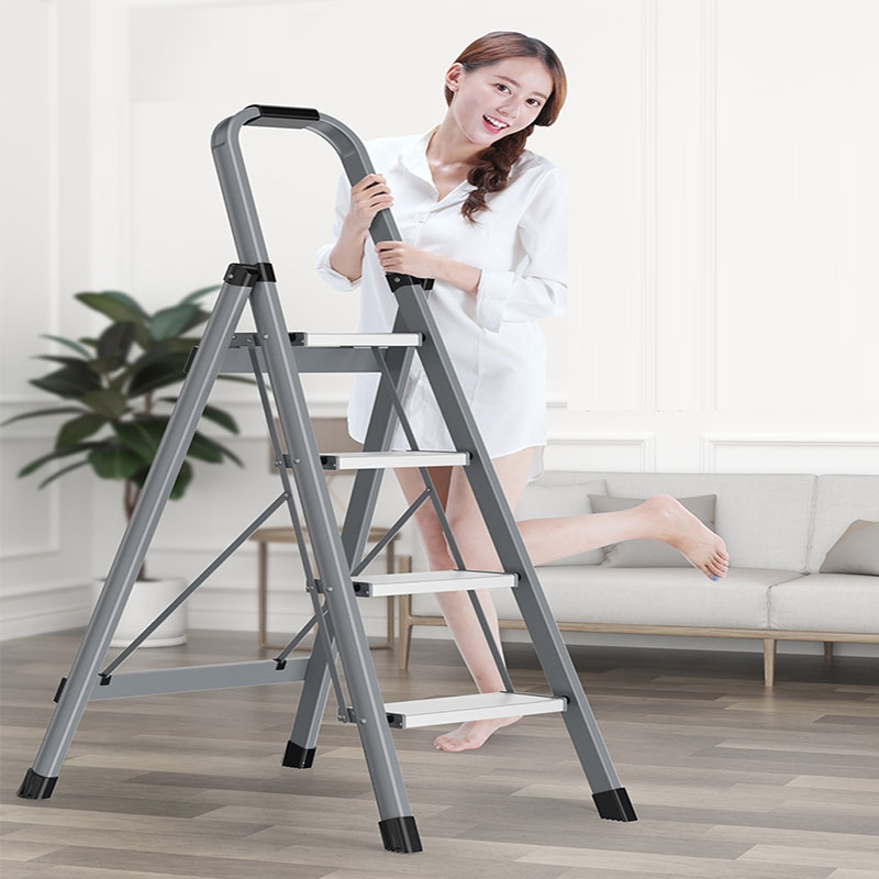 铝合金梯子家用折叠人字梯加厚室内多功能楼梯三步爬梯小扶梯_象牙白