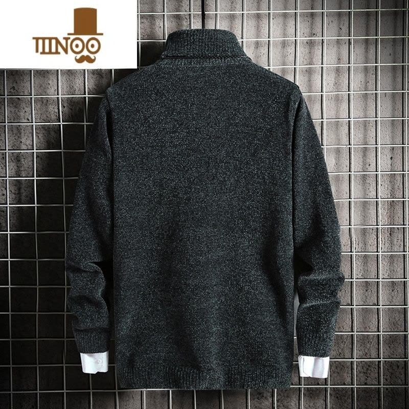 YANXU雪尼尔高领毛衣男韩版修身针织线衫潮流加厚男装打底上衣服图片