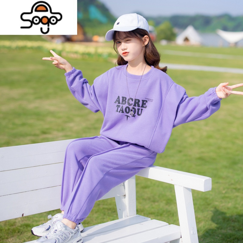 女童秋季卫衣套装2022新款儿童洋气时髦秋装中大童春秋休闲童装 七色王国