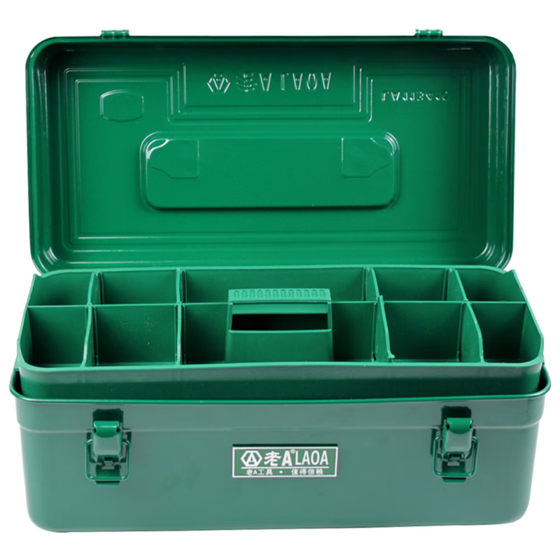 老A(LAOA)LA113410工具箱铁皮手提两层工具盒维修收纳盒16.5英寸