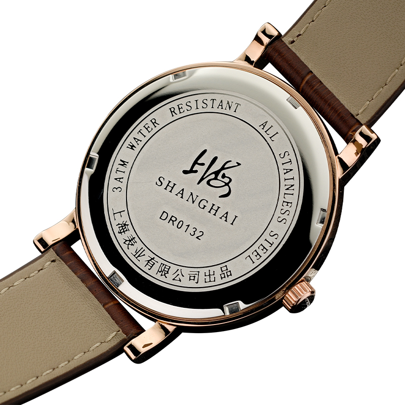 上海SHANGHAI手表 男士手表 时尚潮流休闲石英表 防水情侣石英女表 情侣对表皮革日历皮带腕表DS0132高清大图