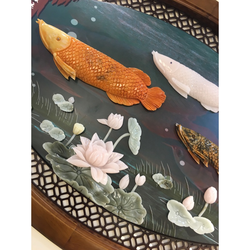 家柏饰(CORATED)加厚边框木画挂件 实木客厅玄关壁挂装饰画 玉石玉画挂件 花开富贵高清大图