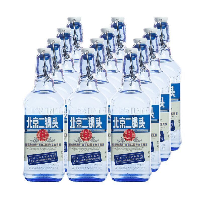 永丰牌北京二锅头(出口型小方瓶)蓝瓶42度清香型 500ml*12瓶整箱装