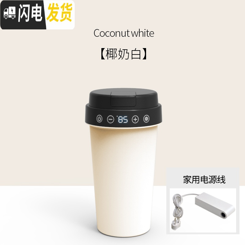 三维工匠车载加热水杯旅行小型保温电热杯车用便携式烧水壶12V开水杯 椰奶白(车家两用12V/220V)保温杯
