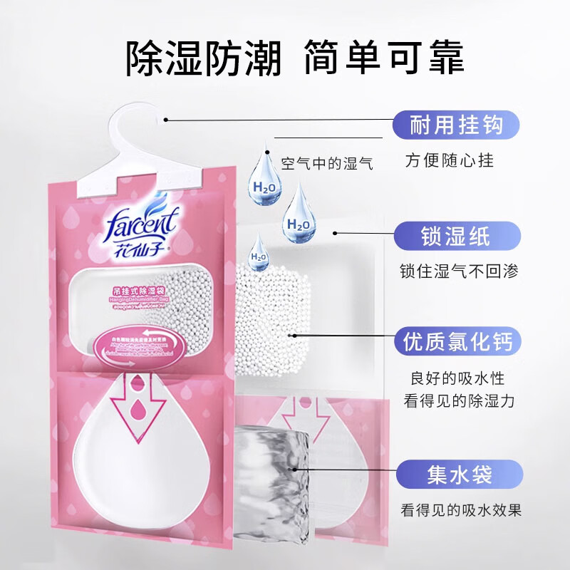 花仙子(Farcent)除湿袋 可挂式除湿干燥剂防潮吸湿室内宿舍衣柜 玫瑰香 230g*8袋高清大图