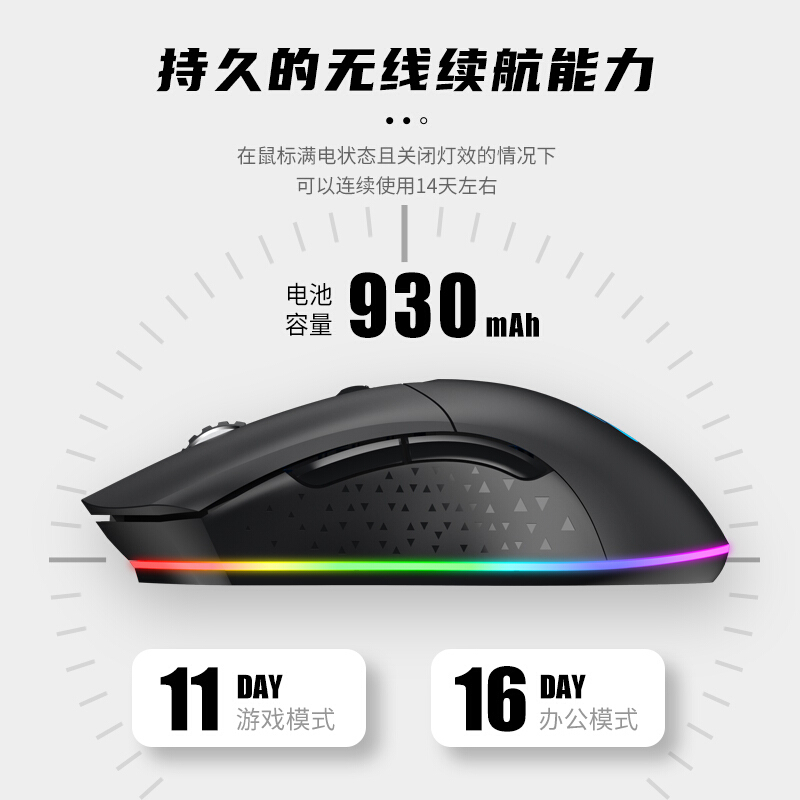 [华为认证]达尔优-EM901-有线无线双模鼠标-黑色- 办公家用编程游戏竞技充电式支持宏编辑