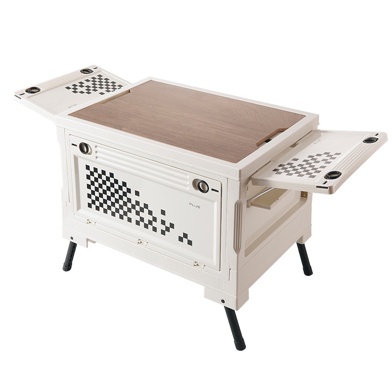 华普思收纳箱折叠箱野餐整理储物箱汽车后备箱箱子灰白带支架款收纳箱