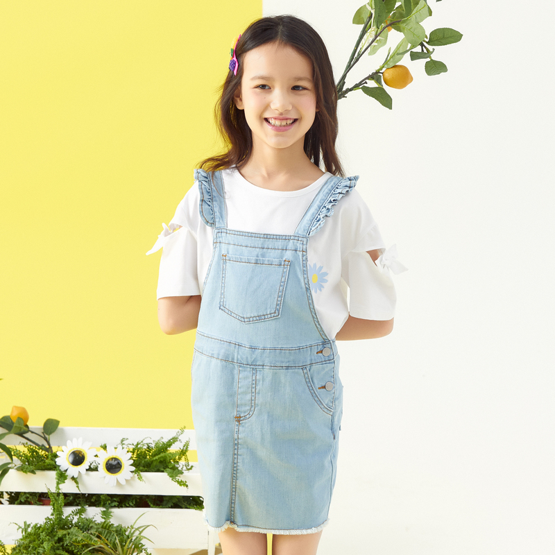 [2件3折价:57]moomoo童装女童裙装女中大童潮流牛仔背带裙