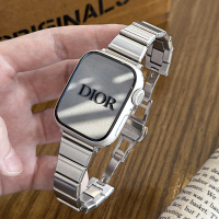 适用applewatch竹节蝴蝶扣小方块表带iWatchS10/9苹果手表金属表带SE8/7/6/5/4代不锈钢高级百搭 银 4210