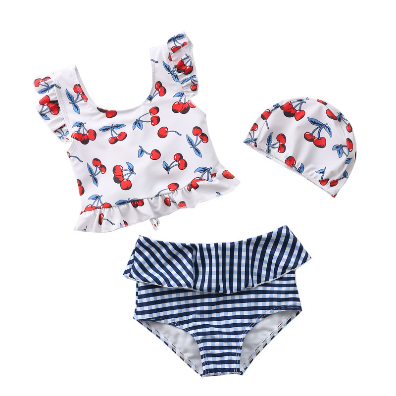 儿童泳衣女童可爱分体比基尼甜美樱桃游泳衣婴幼儿童泳装厂家直销
