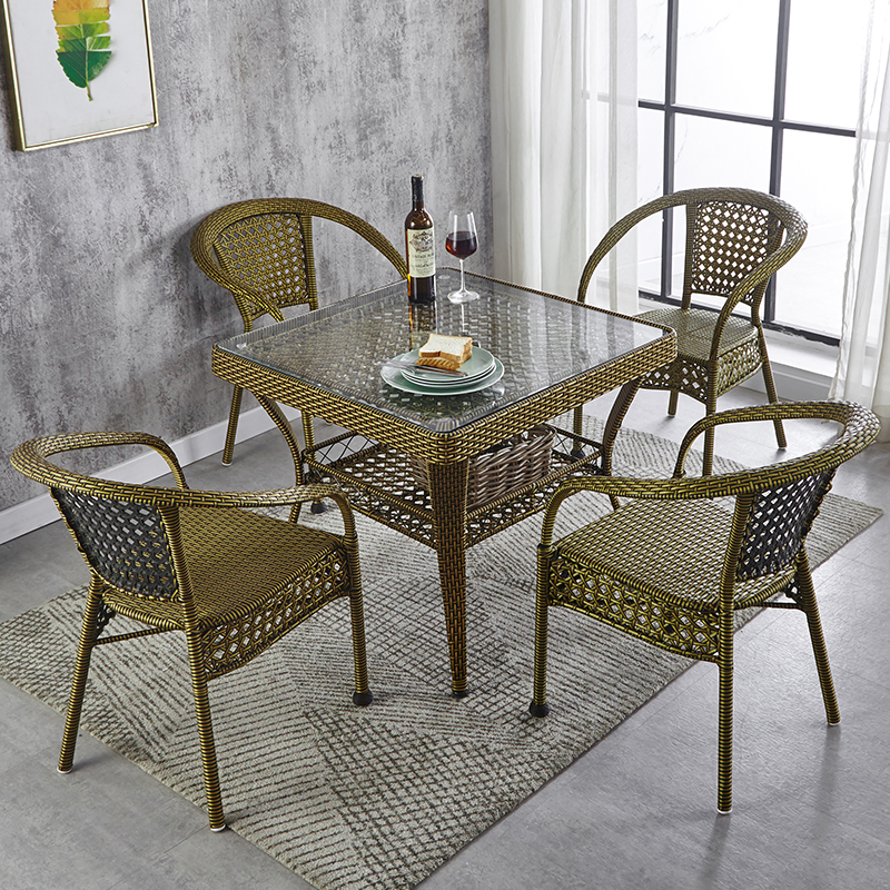 阳台藤编小茶几茶桌椅组合茶楼休闲ciaa玻璃方形桌子椅子藤椅三件套装